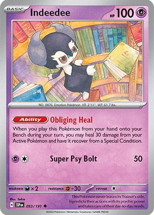 Indeedee [SSP - 093/191] Condition: Near Mint Collectible Trading Cards SV08: Surging Sparks Also available: Language: English Printing: Reverse Holofoil