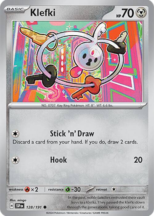 Klefki [SSP - 128/191] Condition: Near Mint Collectible Trading Cards SV08: Surging Sparks Also available: Language: English Printing: Reverse Holofoil