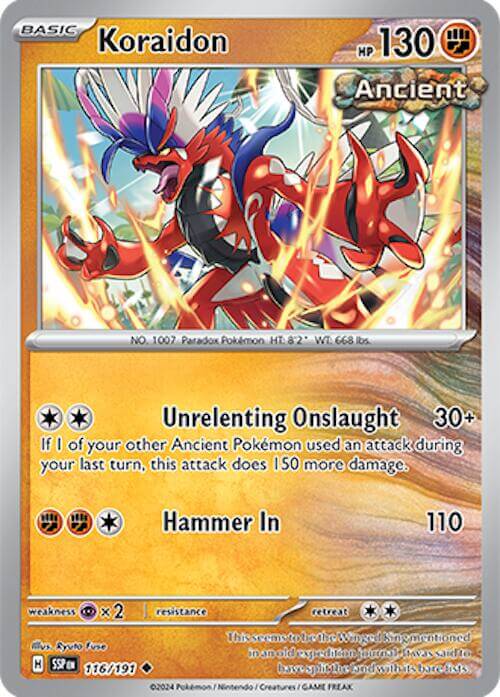 Koraidon [SSP - 116/191] Condition: Near Mint Collectible Trading Cards SV08: Surging Sparks Also available: Language: English Printing: Reverse Holofoil