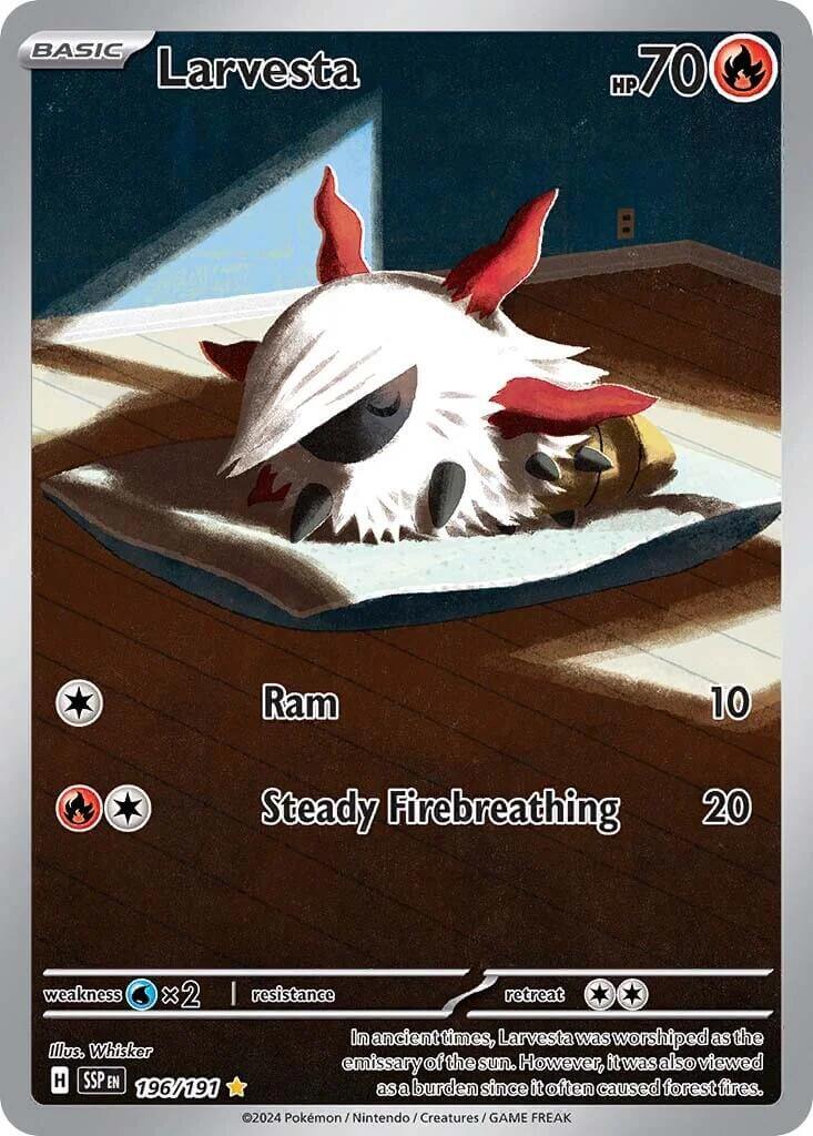 Larvesta - 196/191 [SSP - 196/191] Condition: Near Mint Collectible Trading Cards SV08: Surging Sparks Also available: Language: English Printing: Holofoil