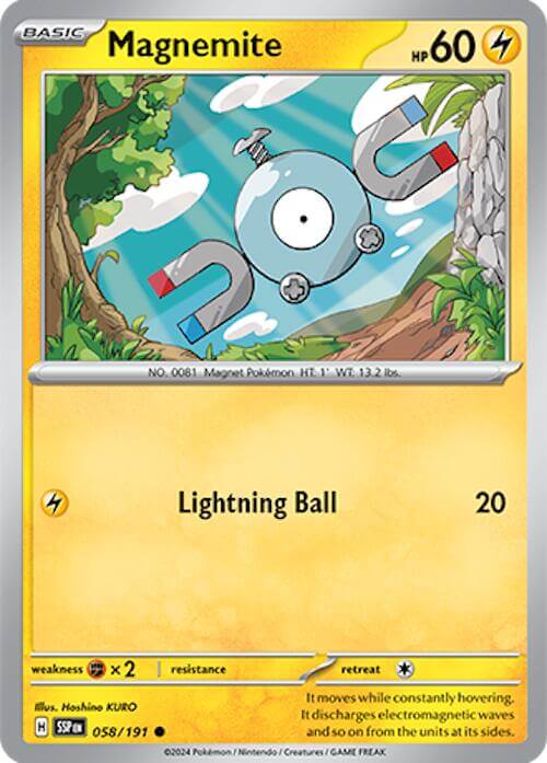 Magnemite [SSP - 058/191] Condition: Near Mint Collectible Trading Cards SV08: Surging Sparks Also available: Language: English Printing: Reverse Holofoil