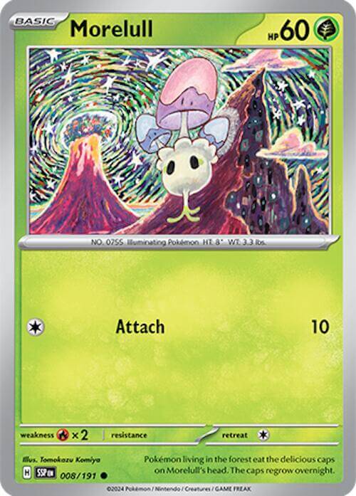 Morelull [SSP - 008/191] Condition: Near Mint Collectible Trading Cards SV08: Surging Sparks Also available: Language: English Printing: Reverse Holofoil