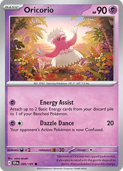 Oricorio - 089/191 [SSP - 089/191] Condition: Near Mint Collectible Trading Cards SV08: Surging Sparks Also available: Language: English Printing: Reverse Holofoil