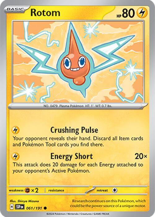 Rotom [SSP - 061/191] Condition: Near Mint Collectible Trading Cards SV08: Surging Sparks Also available: Language: English Printing: Reverse Holofoil