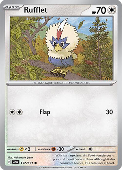 Rufflet [SSP - 152/191] Condition: Near Mint Collectible Trading Cards SV08: Surging Sparks Also available: Language: English Printing: Reverse Holofoil