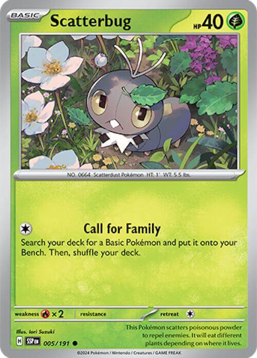 Scatterbug [SSP - 005/191] Condition: Near Mint Collectible Trading Cards SV08: Surging Sparks Also available: Language: English Printing: Reverse Holofoil