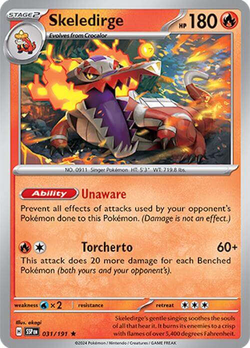 Skeledirge [SSP - 031/191] Condition: Near Mint Collectible Trading Cards SV08: Surging Sparks Also available: Language: English Printing: Holofoil