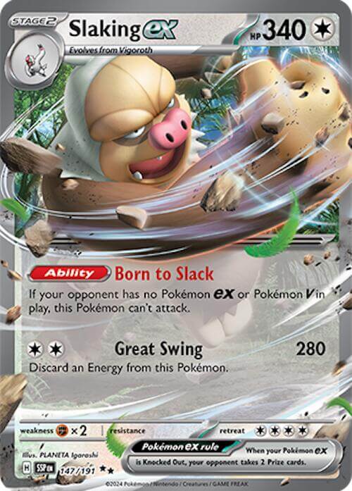 Slaking ex - 147/191 [SSP - 147/191] Condition: Near Mint Collectible Trading Cards SV08: Surging Sparks Also available: Language: English Printing: Holofoil