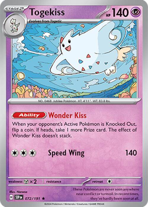 Togekiss [SSP - 072/191] Condition: Near Mint Collectible Trading Cards SV08: Surging Sparks Also available: Language: English Printing: Holofoil