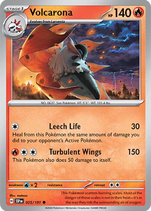 Volcarona [SSP - 025/191] Condition: Near Mint Collectible Trading Cards SV08: Surging Sparks Also available: Language: English Printing: Reverse Holofoil
