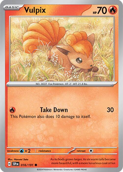 Vulpix [SSP - 016/191] Condition: Near Mint Collectible Trading Cards SV08: Surging Sparks Also available: Language: English Printing: Reverse Holofoil