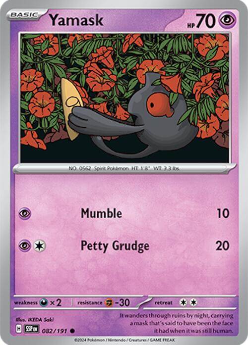 Yamask [SSP - 082/191] Condition: Near Mint Collectible Trading Cards SV08: Surging Sparks Also available: Language: English Printing: Reverse Holofoil