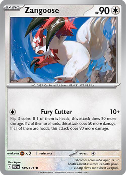 Zangoose [SSP - 149/191] Condition: Near Mint Collectible Trading Cards SV08: Surging Sparks Also available: Language: English Printing: Reverse Holofoil