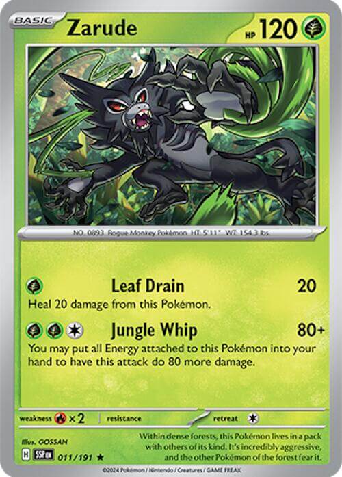 Zarude [SSP - 011/191] Condition: Near Mint Collectible Trading Cards SV08: Surging Sparks Also available: Language: English Printing: Holofoil
