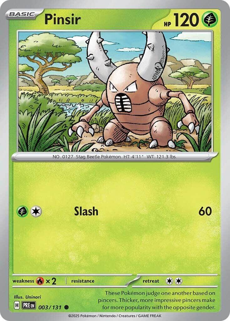 Pinsir [PRE - 003/131] Condition: Near Mint Collectible Trading Cards SV: Prismatic Evolutions Also available: Language: English Printing: Reverse Holofoil