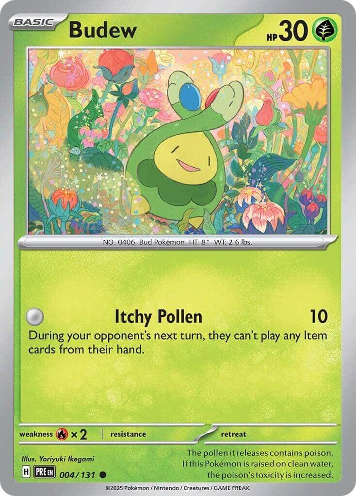 Budew [PRE - 004/131] Condition: Near Mint Collectible Trading Cards SV: Prismatic Evolutions Also available: Language: English Printing: Reverse Holofoil