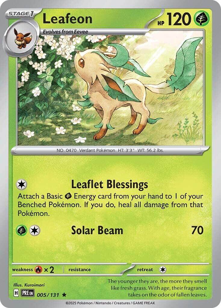 Leafeon [PRE - 005/131] Condition: Near Mint Collectible Trading Cards SV: Prismatic Evolutions Also available: Language: English Printing: Holofoil
