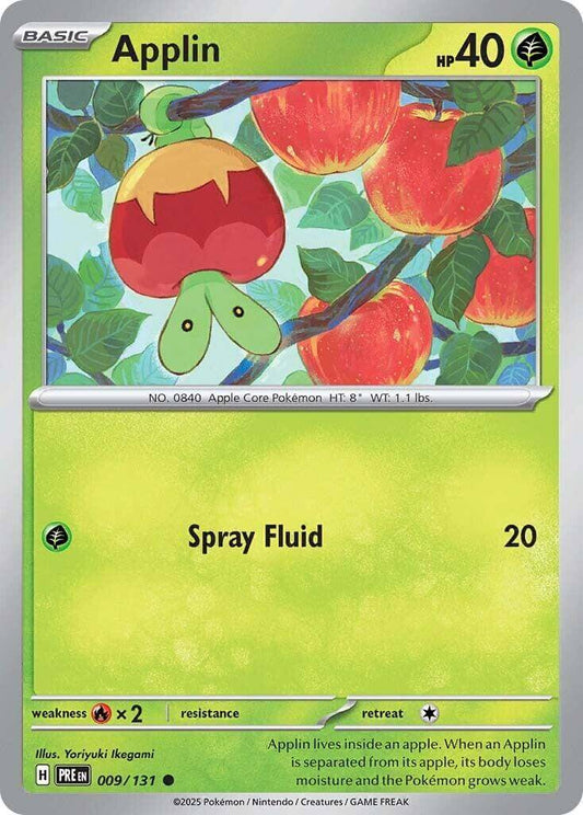 Applin [PRE - 009/131] Condition: Near Mint Collectible Trading Cards SV: Prismatic Evolutions Also available: Language: English Printing: Reverse Holofoil