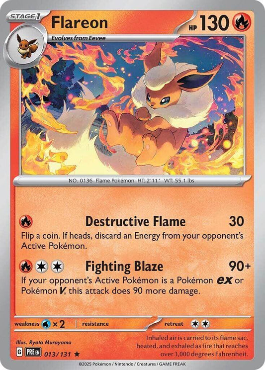 Flareon [PRE - 013/131] Condition: Near Mint Collectible Trading Cards SV: Prismatic Evolutions Also available: Language: English Printing: Holofoil