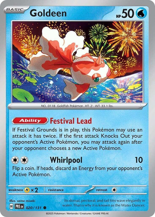 Goldeen [PRE - 020/131] Condition: Near Mint Collectible Trading Cards SV: Prismatic Evolutions Also available: Language: English Printing: Reverse Holofoil