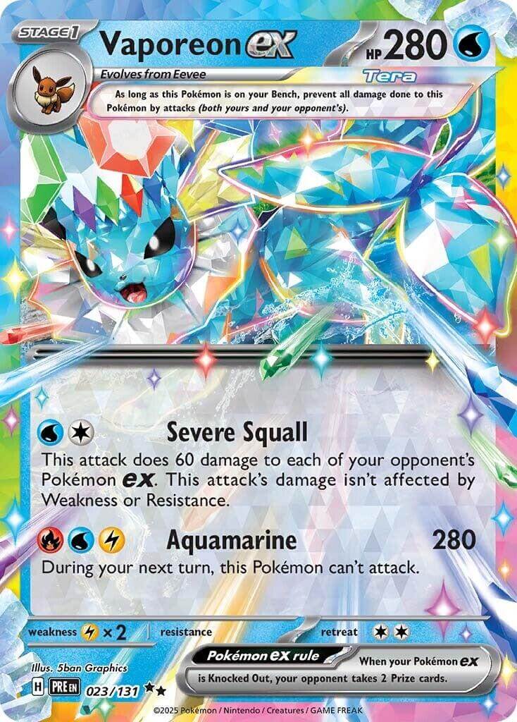 Vaporeon ex - 023/131 [PRE - 023/131] Condition: Near Mint Collectible Trading Cards SV: Prismatic Evolutions Also available: Language: English Printing: Holofoil