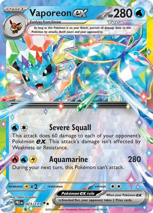 Vaporeon ex - 023/131 [PRE - 023/131] Condition: Near Mint Collectible Trading Cards SV: Prismatic Evolutions Also available: Language: English Printing: Holofoil
