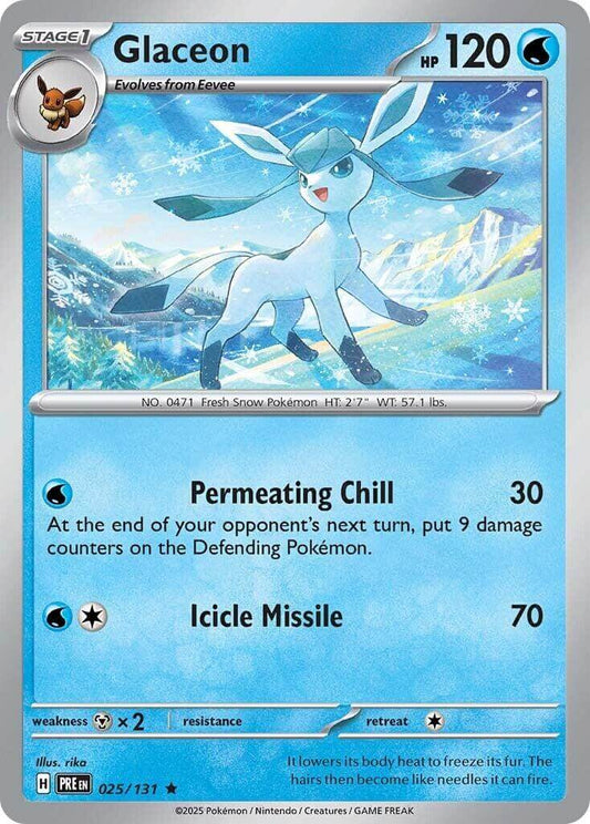 Glaceon [PRE - 025/131] Condition: Near Mint Collectible Trading Cards SV: Prismatic Evolutions Also available: Language: English Printing: Holofoil