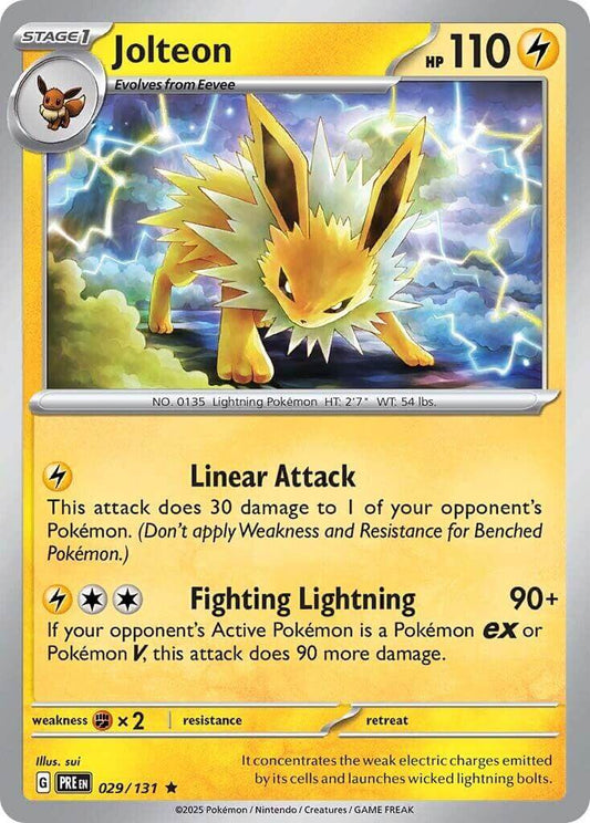Jolteon [PRE - 029/131] Condition: Near Mint Collectible Trading Cards SV: Prismatic Evolutions Also available: Language: English Printing: Holofoil