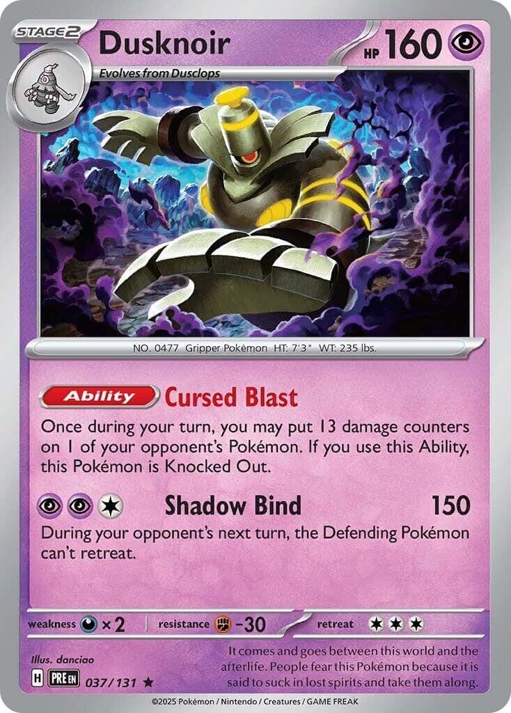 Dusknoir [PRE - 037/131] Condition: Near Mint Collectible Trading Cards SV: Prismatic Evolutions Also available: Language: English Printing: Holofoil