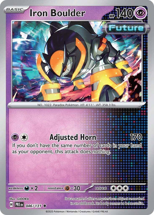 Iron Boulder [PRE - 046/131] Condition: Near Mint Collectible Trading Cards SV: Prismatic Evolutions Also available: Language: English Printing: Holofoil