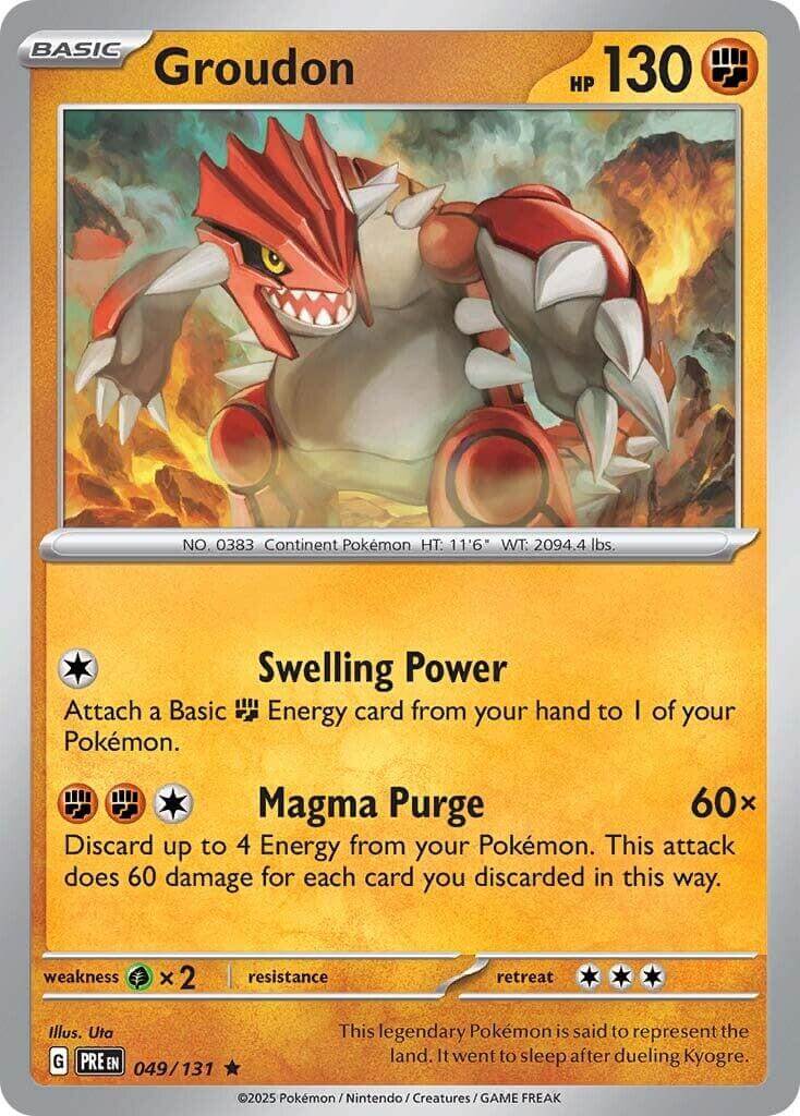 Groudon [PRE - 049/131] Condition: Near Mint Collectible Trading Cards SV: Prismatic Evolutions Also available: Language: English Printing: Holofoil