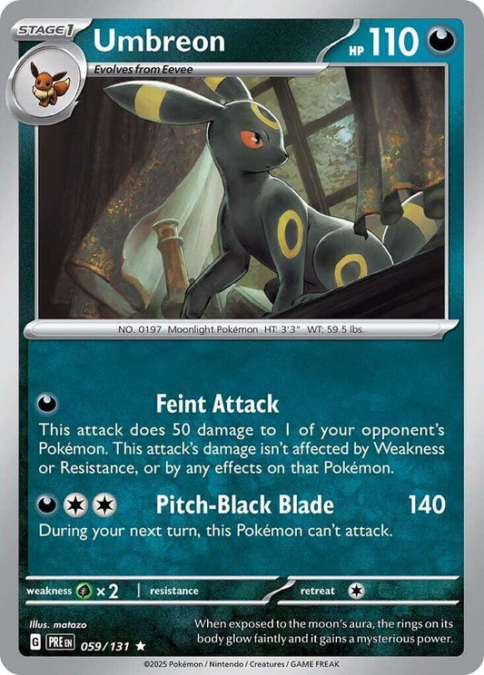 Umbreon [PRE - 059/131] Condition: Near Mint Collectible Trading Cards SV: Prismatic Evolutions Also available: Language: English Printing: Holofoil