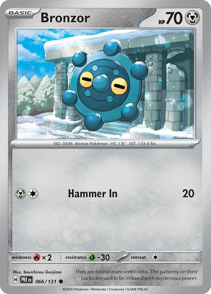 Bronzor [PRE - 066/131] Condition: Near Mint Collectible Trading Cards SV: Prismatic Evolutions Also available: Language: English Printing: Reverse Holofoil