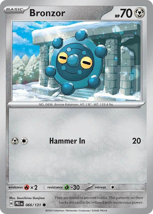 Bronzor [PRE - 066/131] Condition: Near Mint Collectible Trading Cards SV: Prismatic Evolutions Also available: Language: English Printing: Reverse Holofoil