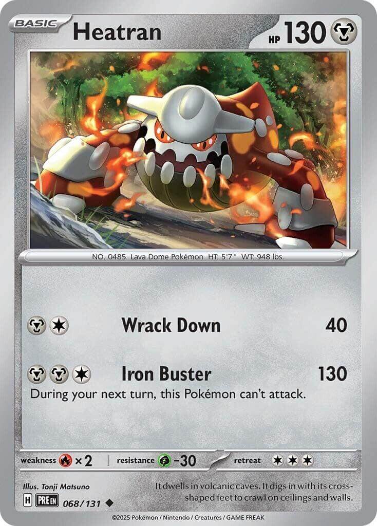 Heatran [PRE - 068/131] Condition: Near Mint Collectible Trading Cards SV: Prismatic Evolutions Also available: Language: English Printing: Reverse Holofoil