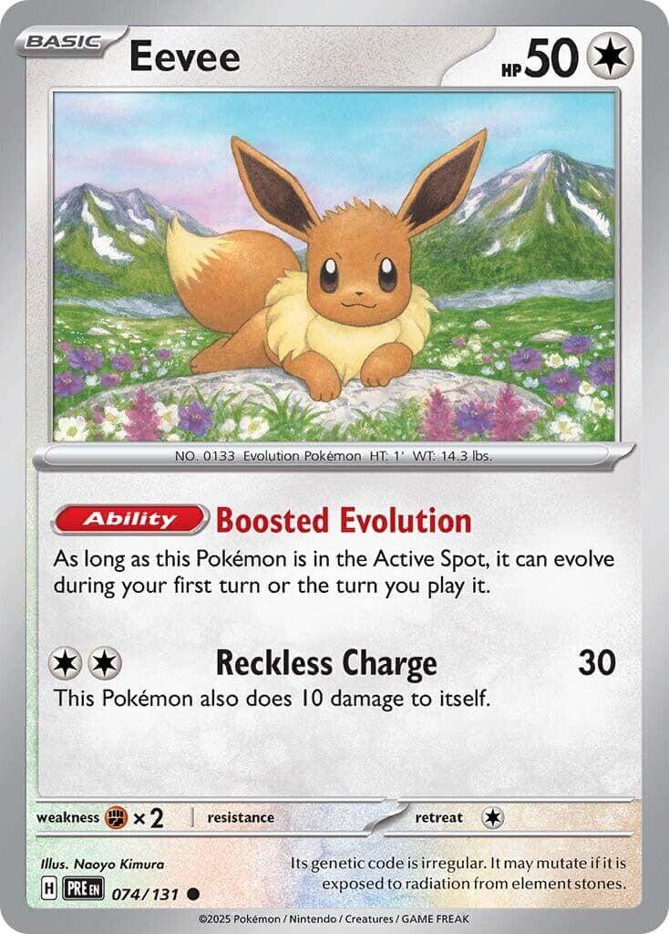 Eevee [PRE - 074/131] Condition: Near Mint Collectible Trading Cards SV: Prismatic Evolutions Also available: Language: English Printing: Reverse Holofoil