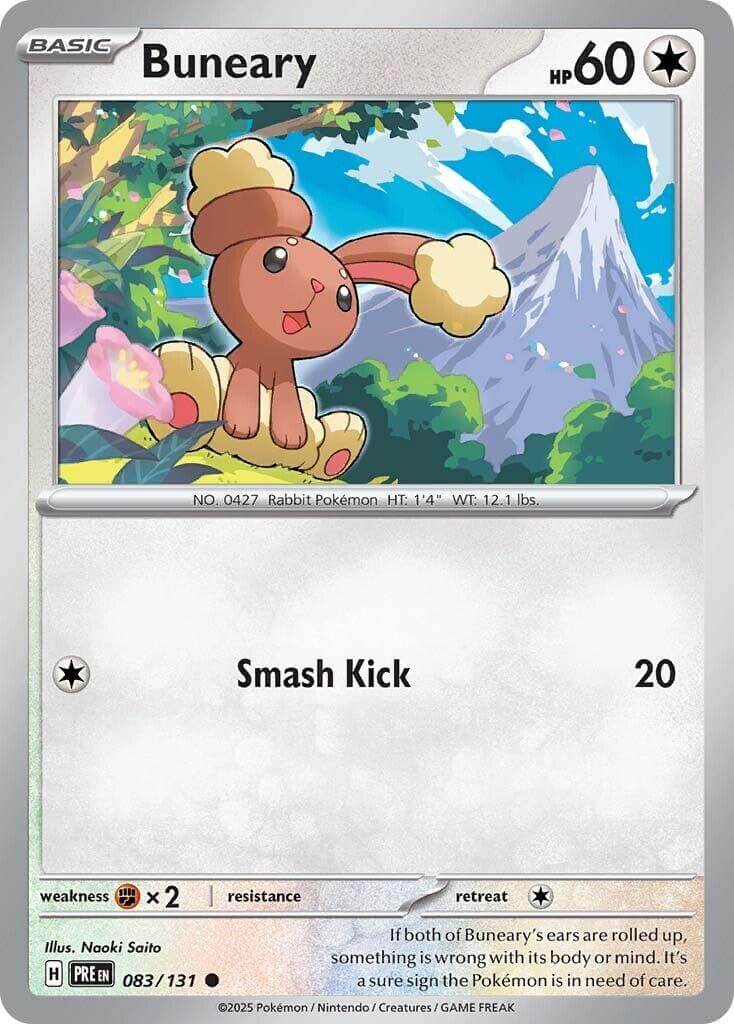 Buneary [PRE - 083/131] Condition: Near Mint Collectible Trading Cards SV: Prismatic Evolutions Also available: Language: English Printing: Reverse Holofoil