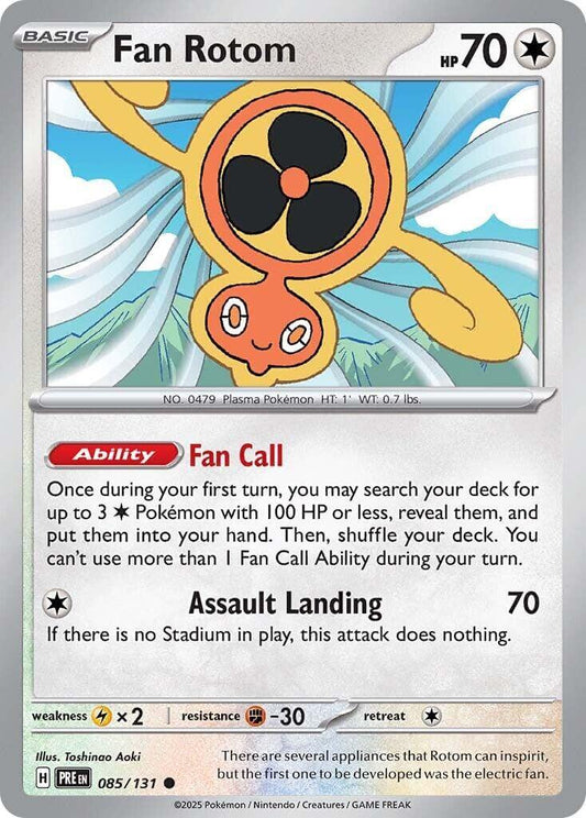 Fan Rotom [PRE - 085/131] Condition: Near Mint Collectible Trading Cards SV: Prismatic Evolutions Also available: Language: English Printing: Reverse Holofoil