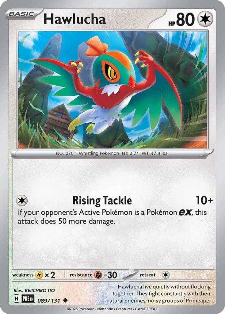 Hawlucha [PRE - 089/131] Condition: Near Mint Collectible Trading Cards SV: Prismatic Evolutions Also available: Language: English Printing: Reverse Holofoil