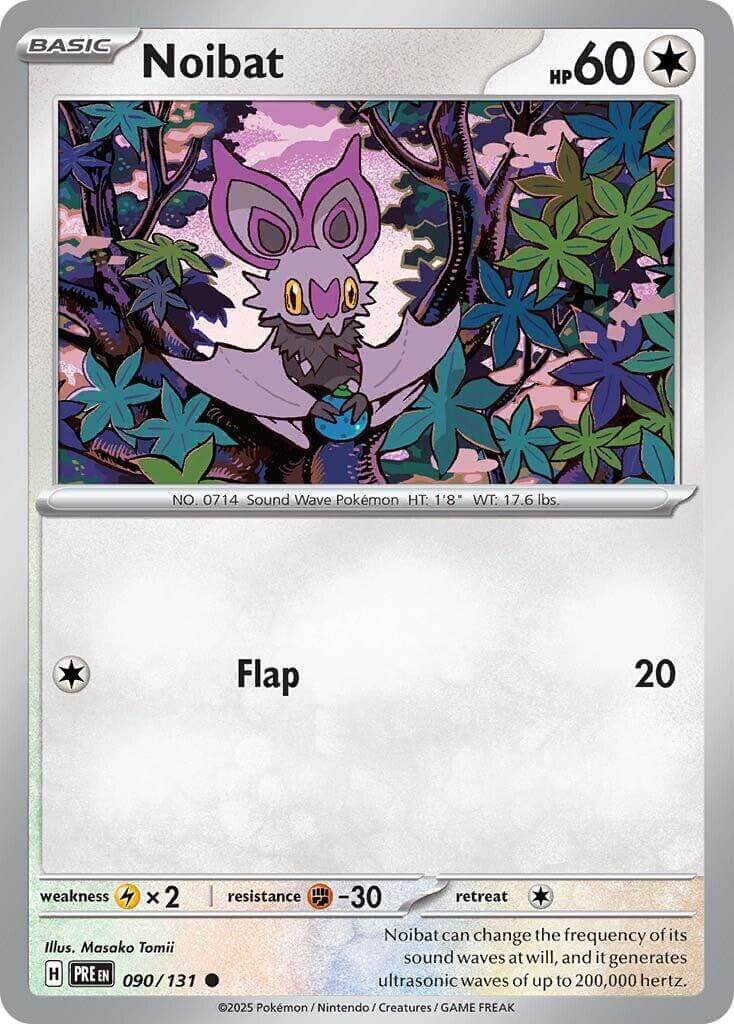 Noibat [PRE - 090/131] Condition: Near Mint Collectible Trading Cards SV: Prismatic Evolutions Also available: Language: English Printing: Reverse Holofoil