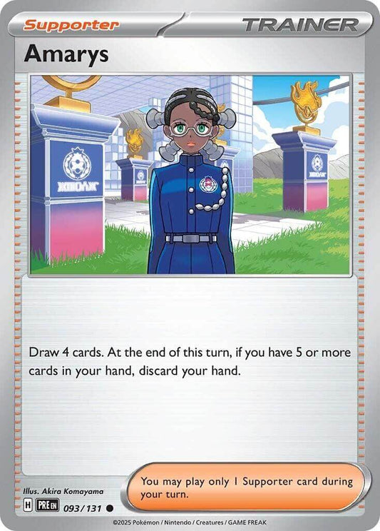 Amarys - 093/131 [PRE - 093/131] Condition: Near Mint Collectible Trading Cards SV: Prismatic Evolutions Also available: Language: English Printing: Reverse Holofoil