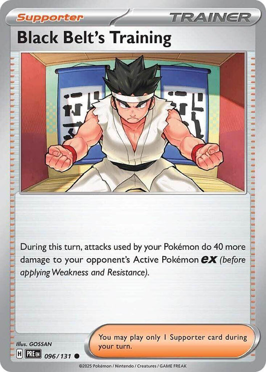 Black Belt's Training - 096/131 [PRE - 096/131] Condition: Near Mint Collectible Trading Cards SV: Prismatic Evolutions Also available: Language: English Printing: Reverse Holofoil