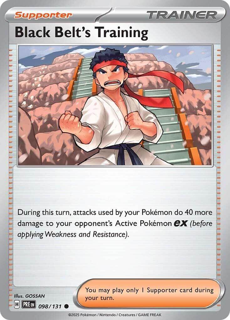 Black Belt's Training - 098/131 [PRE - 098/131] Condition: Near Mint Collectible Trading Cards SV: Prismatic Evolutions Also available: Language: English Printing: Reverse Holofoil