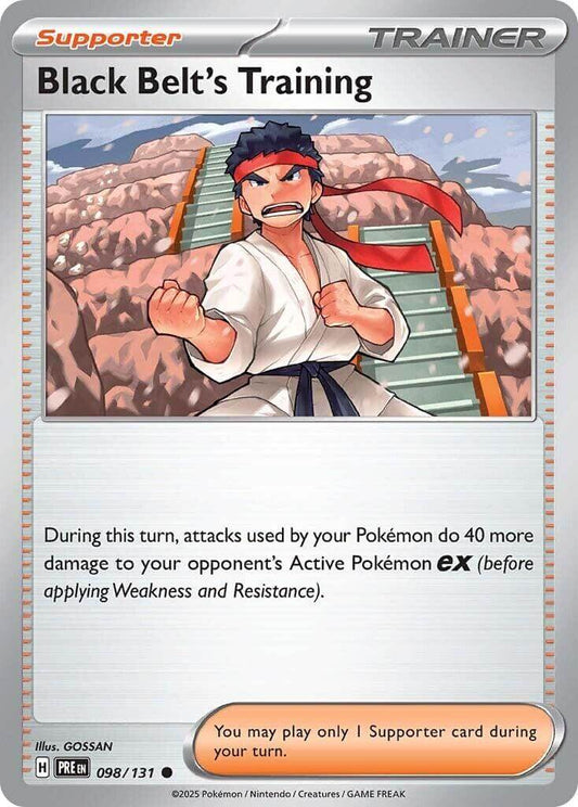 Black Belt's Training - 098/131 [PRE - 098/131] Condition: Near Mint Collectible Trading Cards SV: Prismatic Evolutions Also available: Language: English Printing: Reverse Holofoil