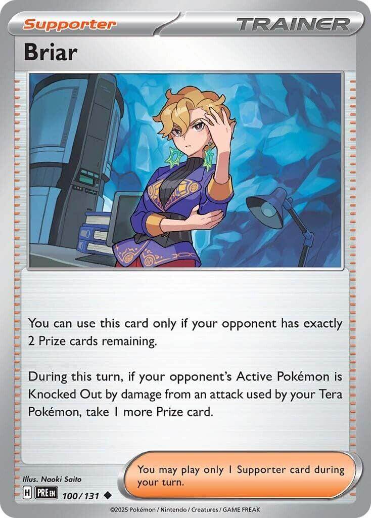 Briar [PRE - 100/131] Condition: Near Mint Collectible Trading Cards SV: Prismatic Evolutions Also available: Language: English Printing: Reverse Holofoil