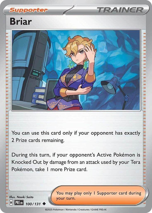 Briar [PRE - 100/131] Condition: Near Mint Collectible Trading Cards SV: Prismatic Evolutions Also available: Language: English Printing: Reverse Holofoil