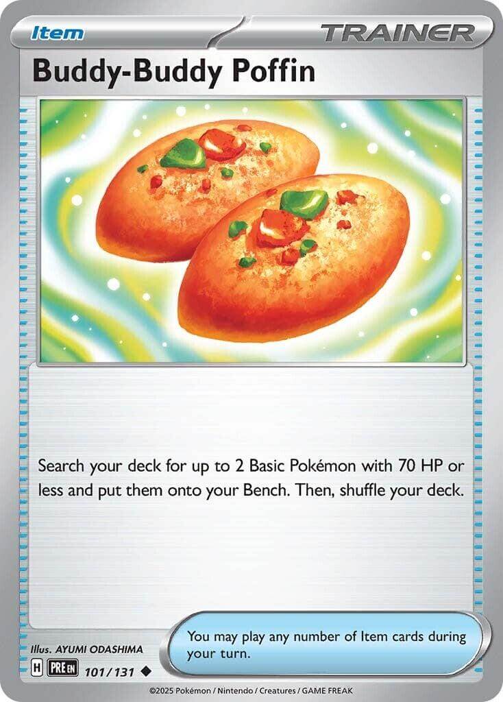 Buddy-Buddy Poffin [PRE - 101/131] Condition: Near Mint Collectible Trading Cards SV: Prismatic Evolutions Also available: Language: English Printing: Reverse Holofoil