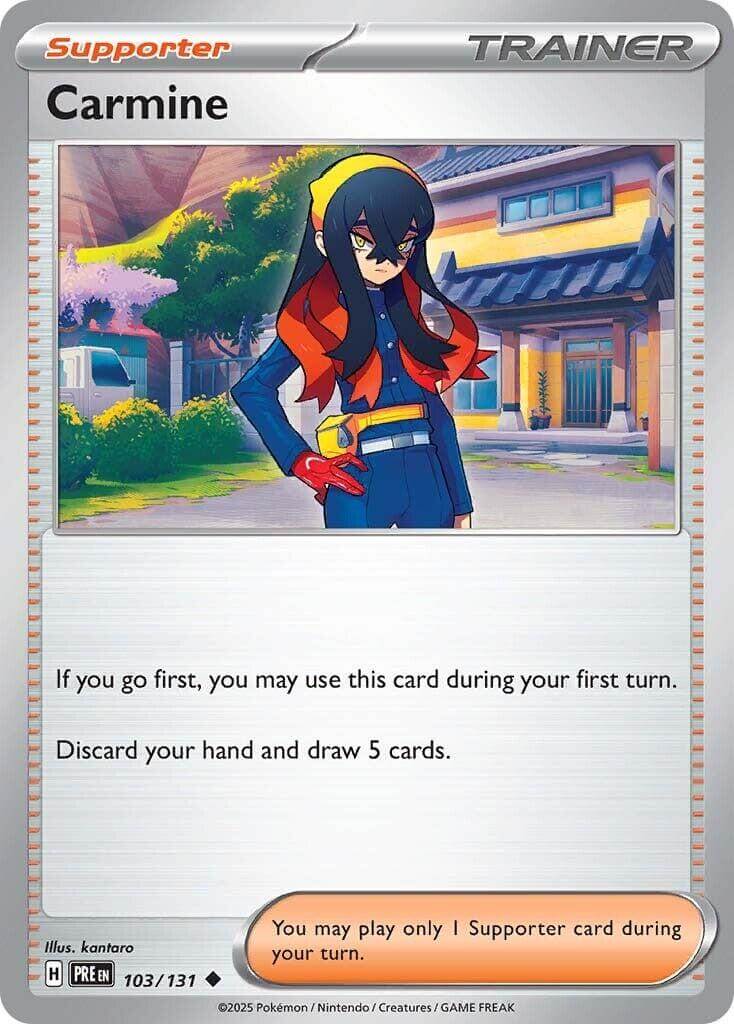 Carmine [PRE - 103/131] Condition: Near Mint Collectible Trading Cards SV: Prismatic Evolutions Also available: Language: English Printing: Reverse Holofoil