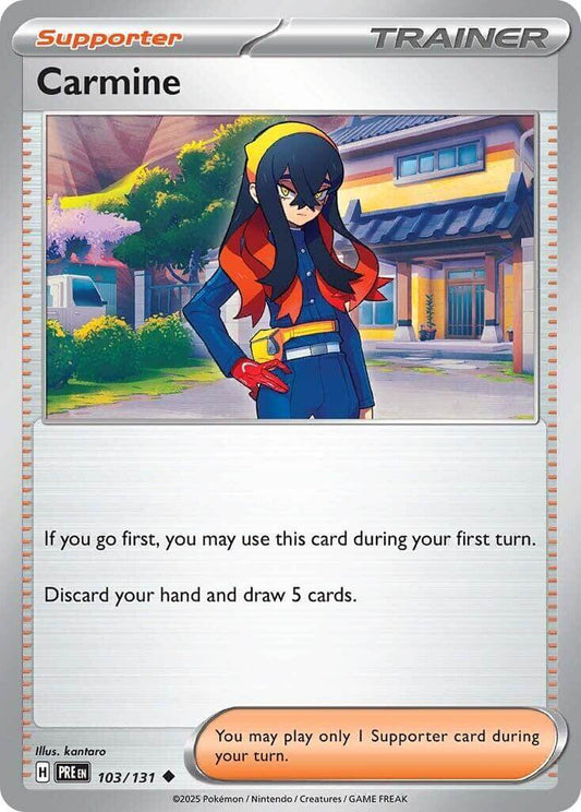 Carmine [PRE - 103/131] Condition: Near Mint Collectible Trading Cards SV: Prismatic Evolutions Also available: Language: English Printing: Reverse Holofoil