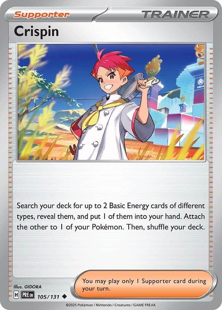 Crispin - 105/131 [PRE - 105/131] Condition: Near Mint Collectible Trading Cards SV: Prismatic Evolutions Also available: Language: English Printing: Reverse Holofoil